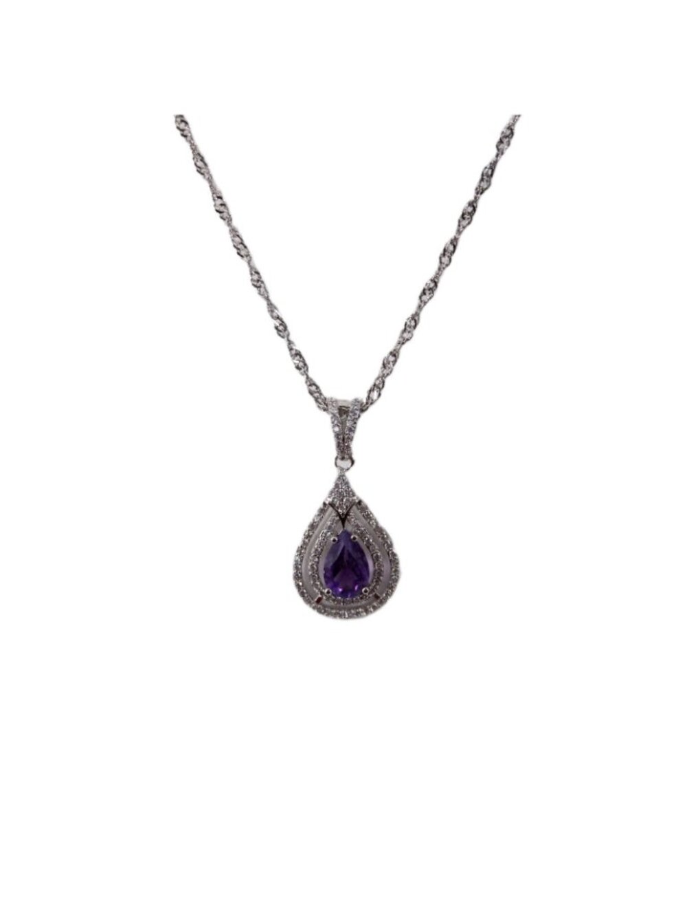 Gold Coast Necklace Platinum Plated Amethyst Tear Drop Shape 17" Ext 3" Necklace - Picture 4 of 4